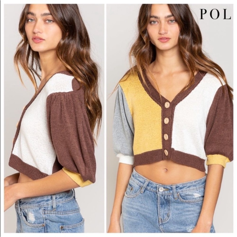 ✨POL✨ Colorblock Cardigan Sweater Brown Yellow